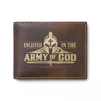 Enlisted in the Army of God Christian wallet with warrior and cross, 2 Timothy 2:3 (4)