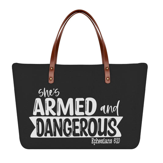 Ephesians 6:10 Shes Armed and Dangerous Christian Womens Comfort Tote Bag - ClaimedbyGodDesigns