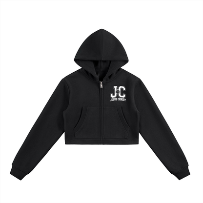 Essential Cropped Zip-Up Hoodie - ClaimedbyGodDesigns