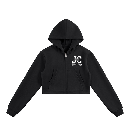 Essential Cropped Zip-Up Hoodie - ClaimedbyGodDesigns