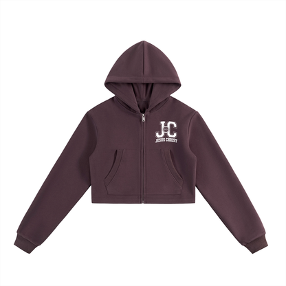 Essential Cropped Zip-Up Hoodie - ClaimedbyGodDesigns