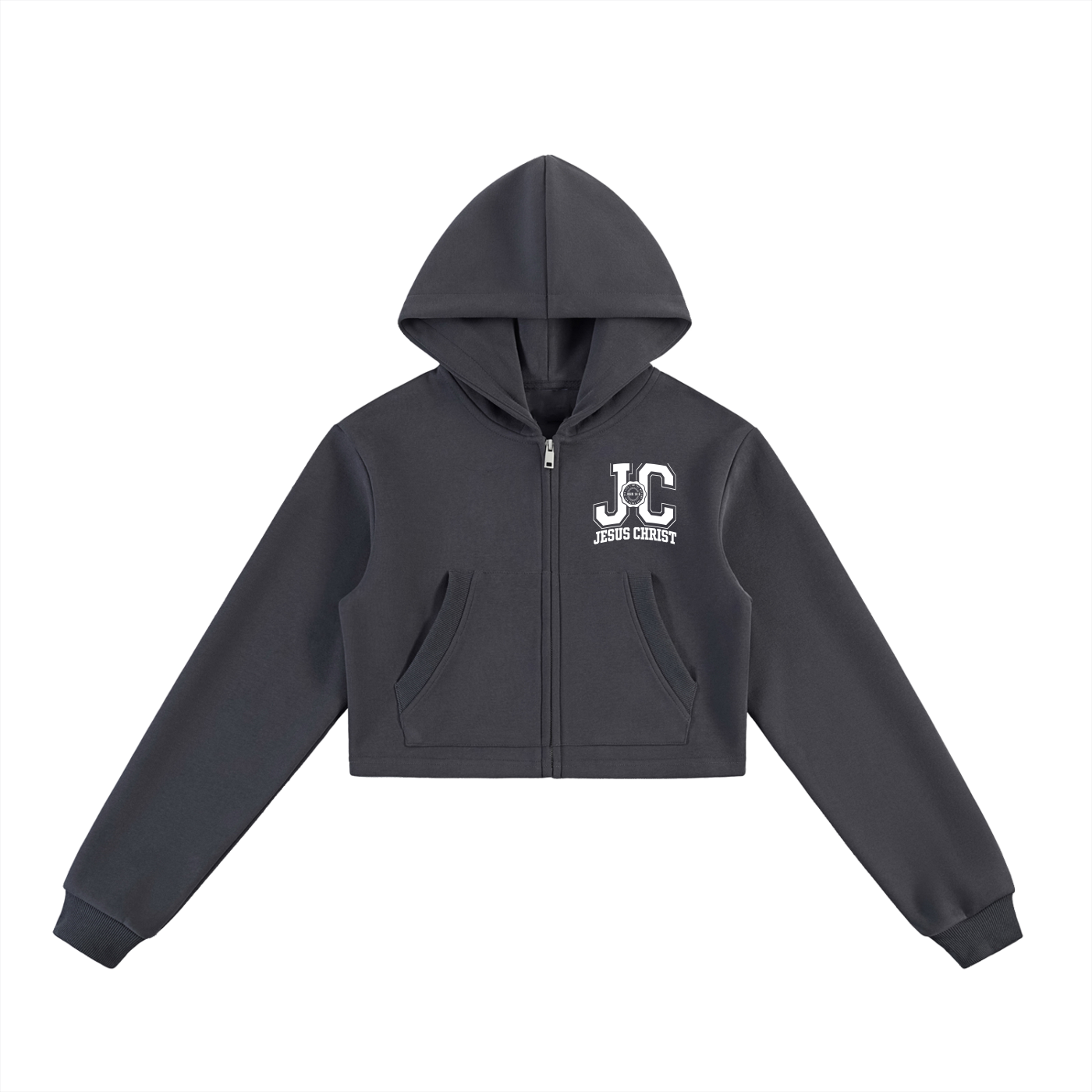 Essential Cropped Zip-Up Hoodie - ClaimedbyGodDesigns