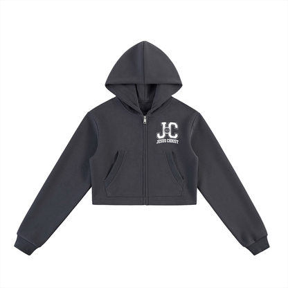 Essential Cropped Zip-Up Hoodie - ClaimedbyGodDesigns