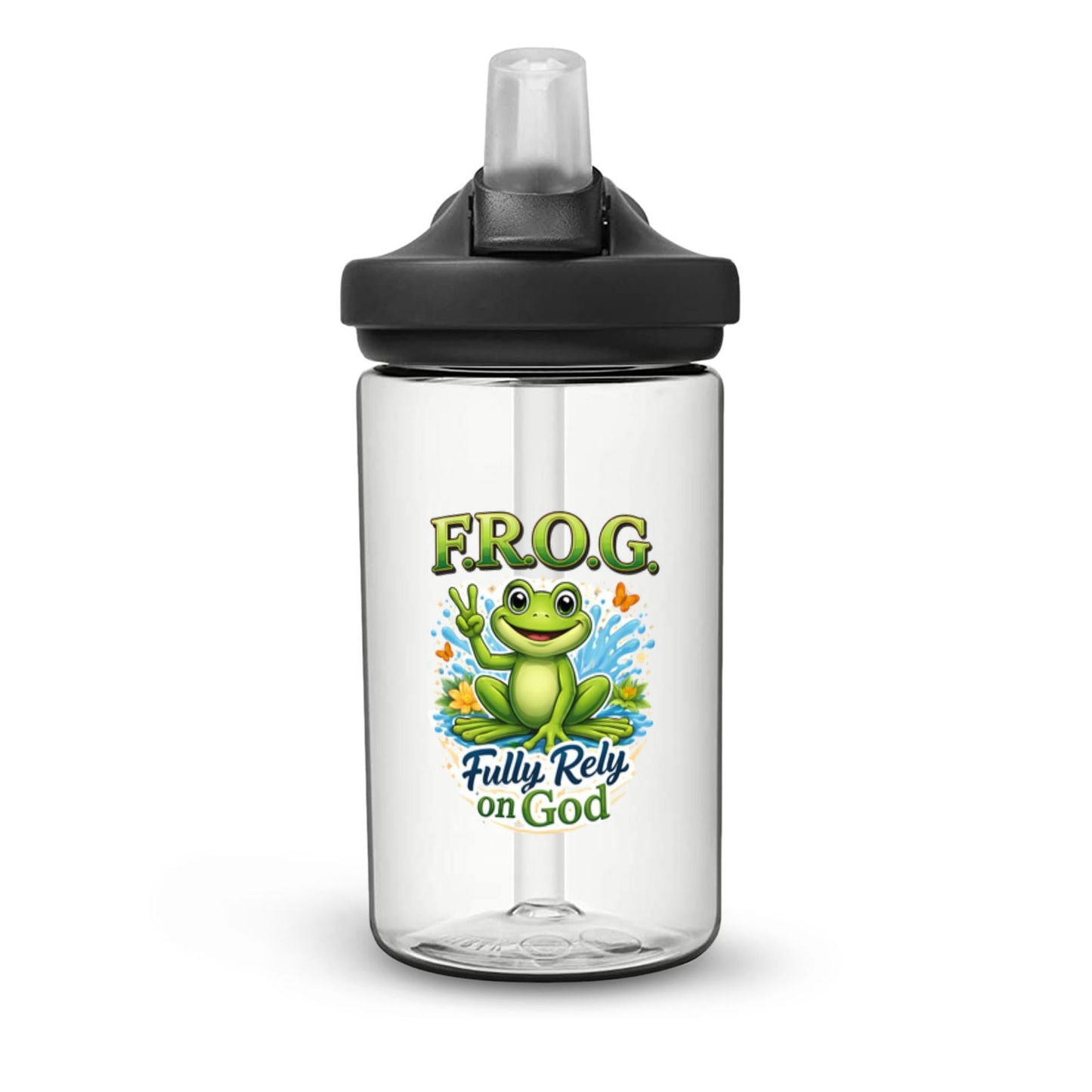F.R.O.G Fully Rely On God Christian Kids Water Bottle - ClaimedbyGodDesigns