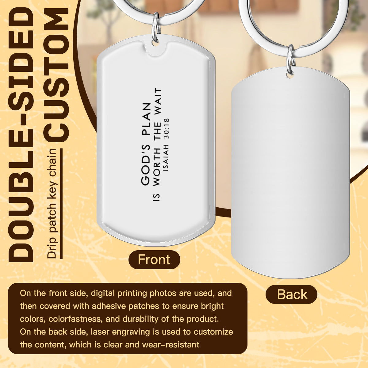 Faith-Inspired Stainless Steel Keychain - His Plan Is Worth The Wait - ClaimedbyGodDesigns