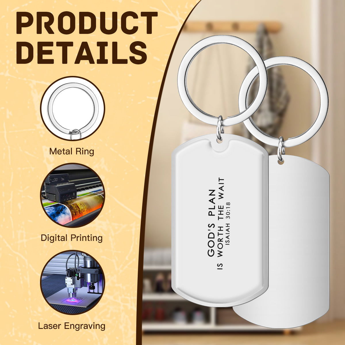 Faith-Inspired Stainless Steel Keychain - His Plan Is Worth The Wait - ClaimedbyGodDesigns