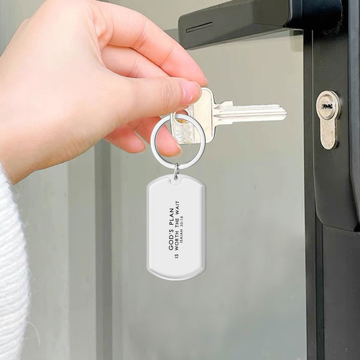 Faith-Inspired Stainless Steel Keychain - His Plan Is Worth The Wait - ClaimedbyGodDesigns