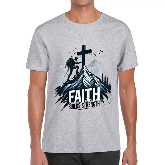 Faith Builds Strength Mens Christian Gym T-shirt - ClaimedbyGodDesigns