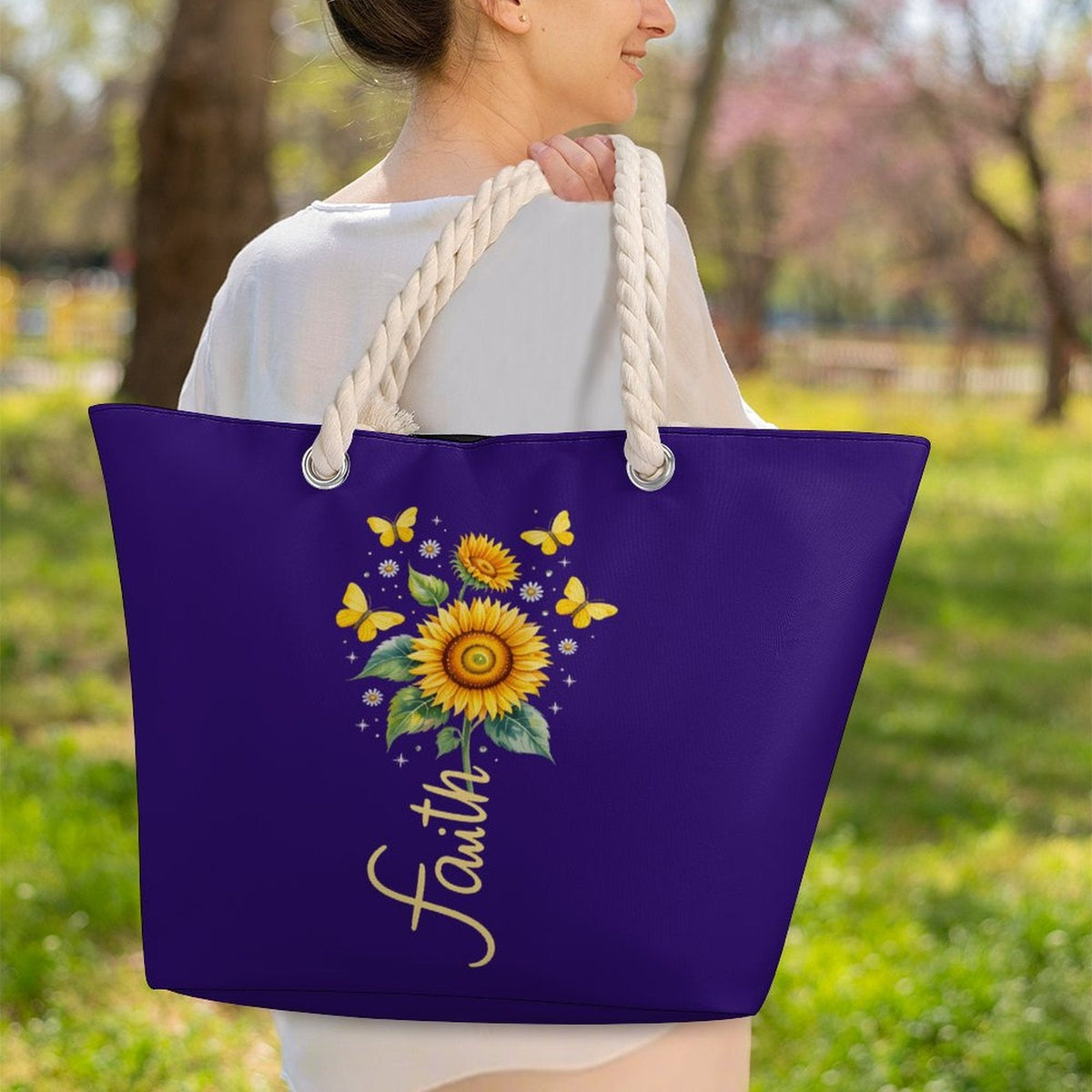 Faith Christian Large Jute Tote Bag - ClaimedbyGodDesigns