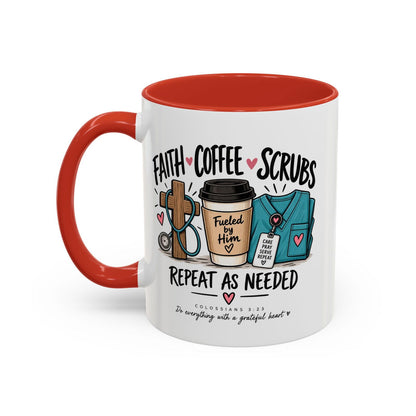 Faith Coffee Scrubs Mug — "Fueled by Him" Christian Nurse Coffee Mug (11oz) - Claimed by God Designs