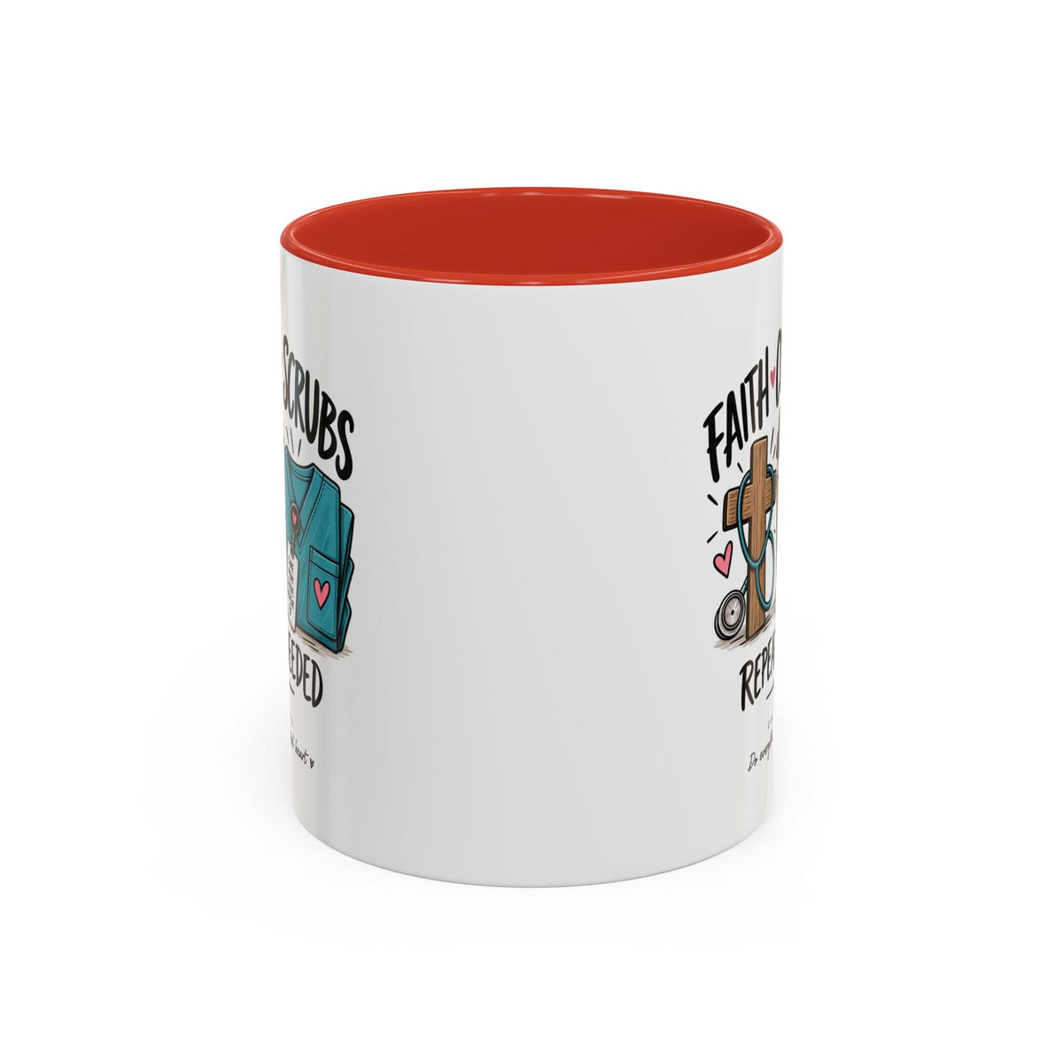 Faith Coffee Scrubs Mug — "Fueled by Him" Christian Nurse Coffee Mug (11oz) - Claimed by God Designs
