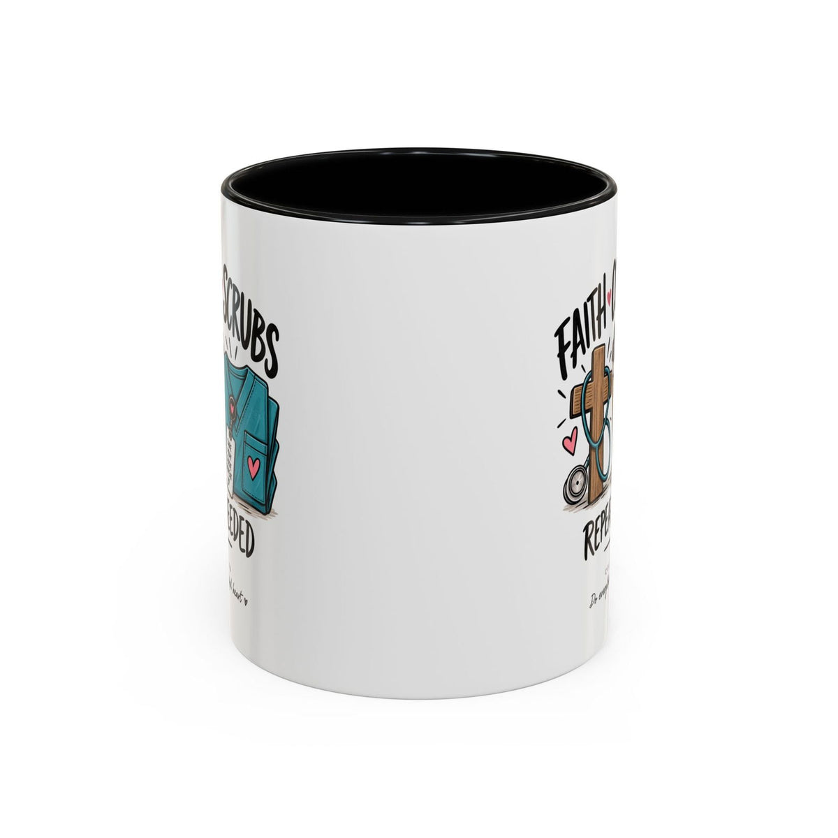 Faith Coffee Scrubs Mug — "Fueled by Him" Christian Nurse Coffee Mug (11oz) - Claimed by God Designs