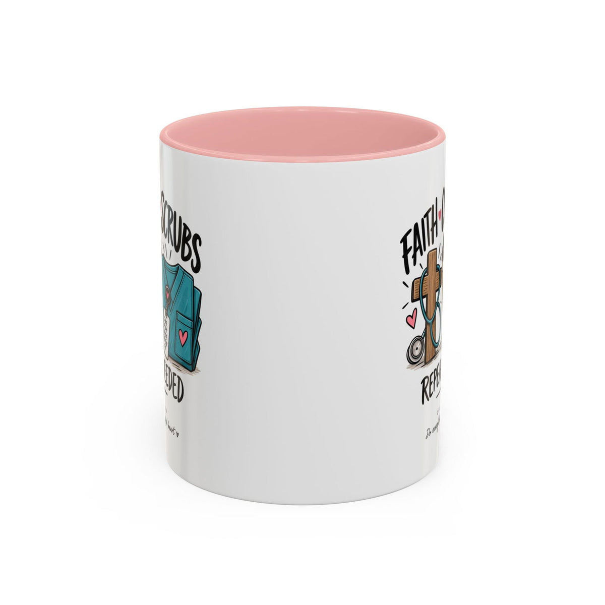 Faith Coffee Scrubs Mug — "Fueled by Him" Christian Nurse Coffee Mug (11oz) - Claimed by God Designs