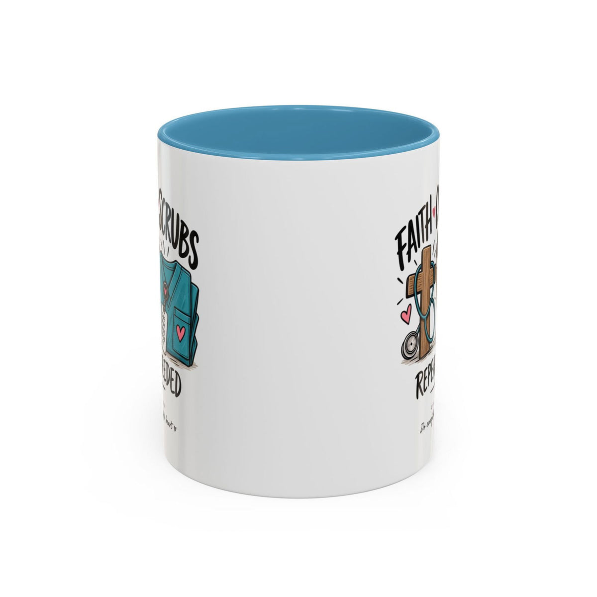 Faith Coffee Scrubs Mug — "Fueled by Him" Christian Nurse Coffee Mug (11oz) - Claimed by God Designs