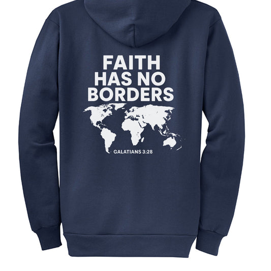 Faith Has No Borders Unisex Christian Full-Zip Hooded Sweatshirt - ClaimedbyGodDesigns