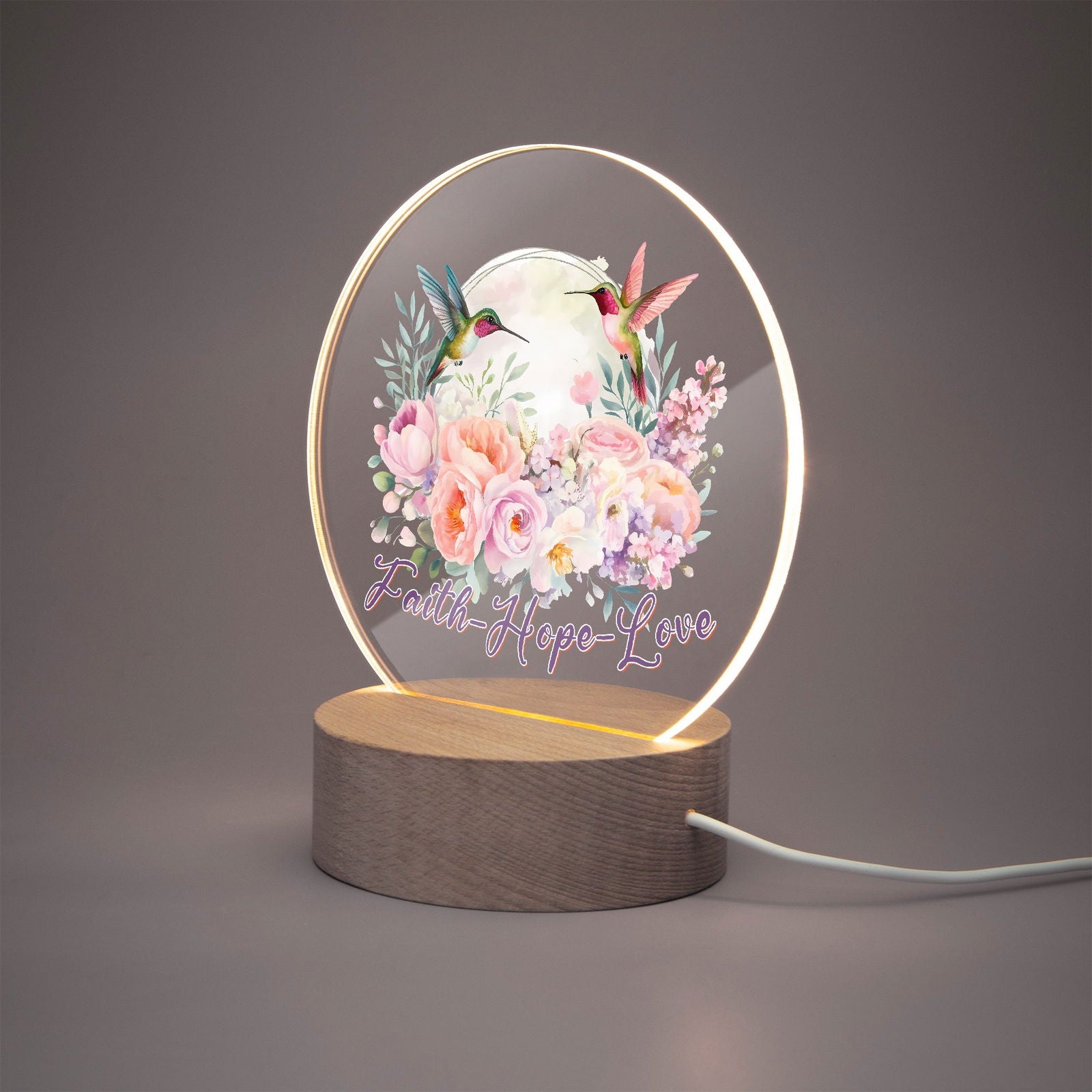 Faith Hope Love Christian Acrylic Plaque with Stand - Round - ClaimedbyGodDesigns