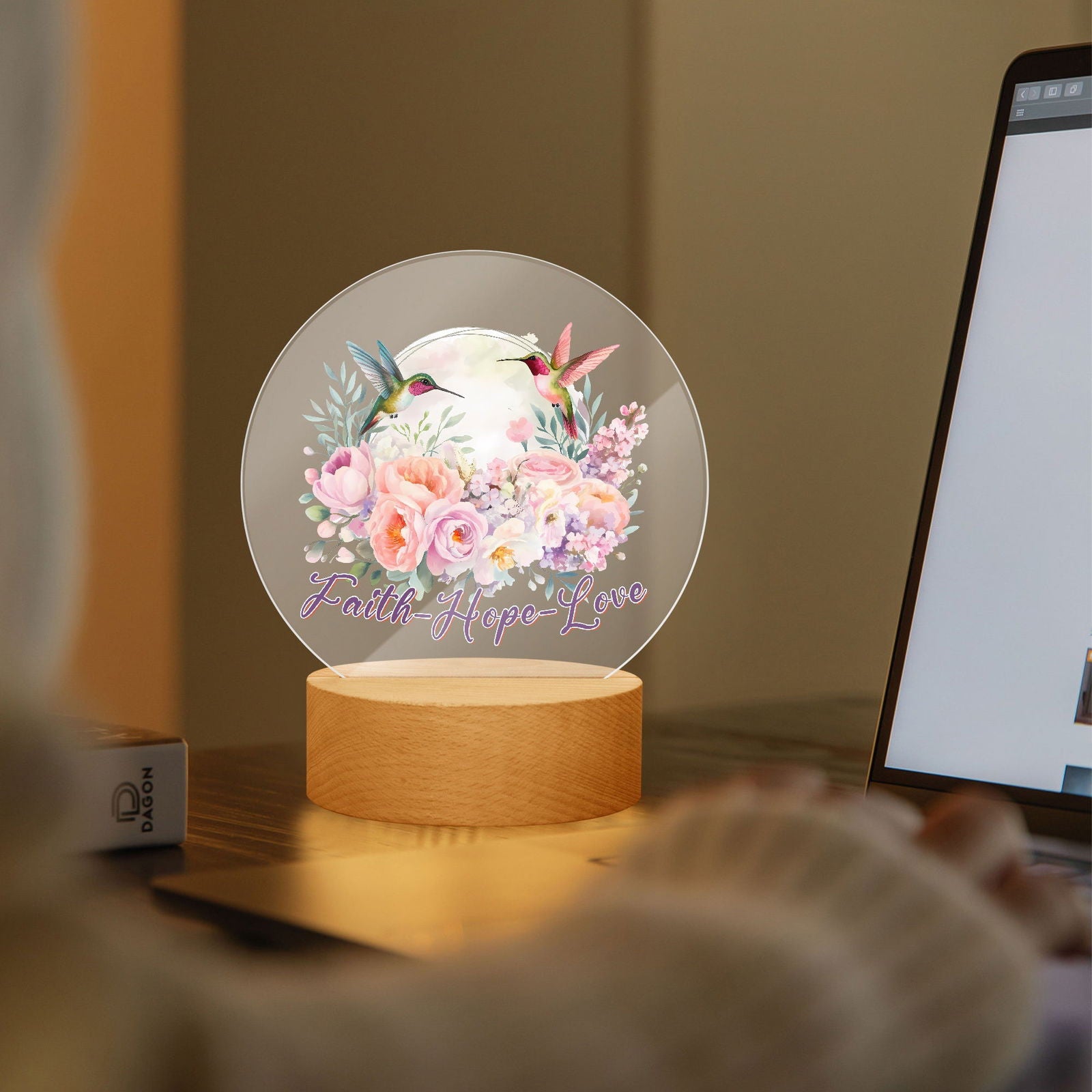 Faith Hope Love Christian Acrylic Plaque with Stand - Round - ClaimedbyGodDesigns