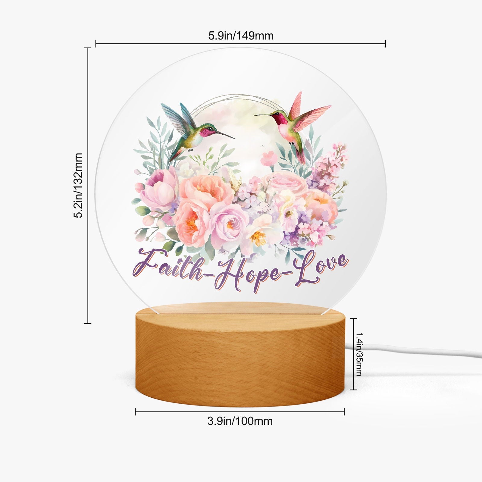 Faith Hope Love Christian Acrylic Plaque with Stand - Round - ClaimedbyGodDesigns