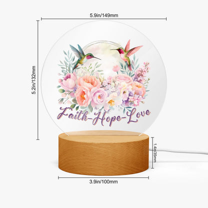 Faith Hope Love Christian Acrylic Plaque with Stand - Round - ClaimedbyGodDesigns