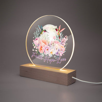 Faith Hope Love Christian Acrylic Plaque with Stand - Round - ClaimedbyGodDesigns