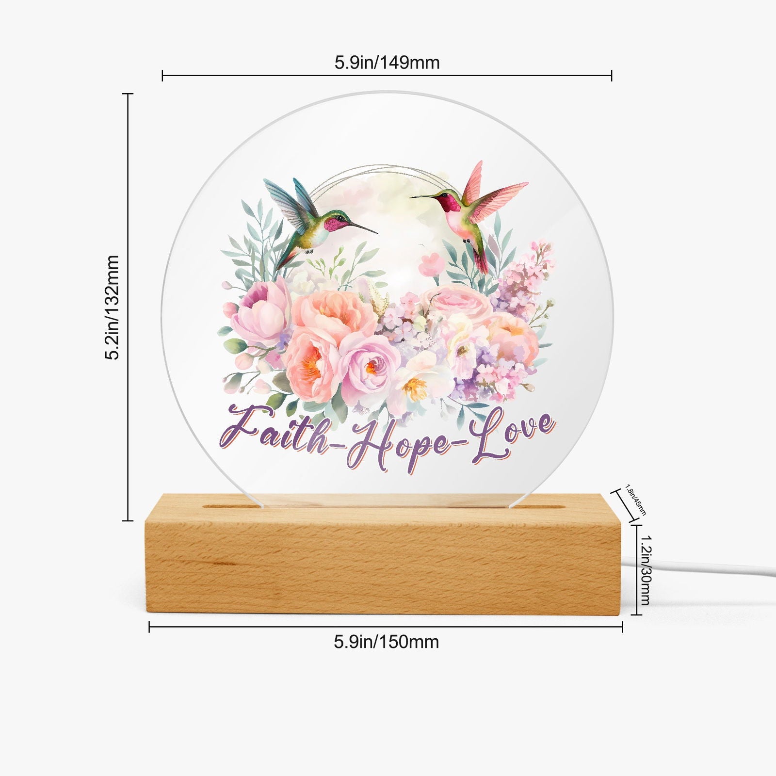 Faith Hope Love Christian Acrylic Plaque with Stand - Round - ClaimedbyGodDesigns