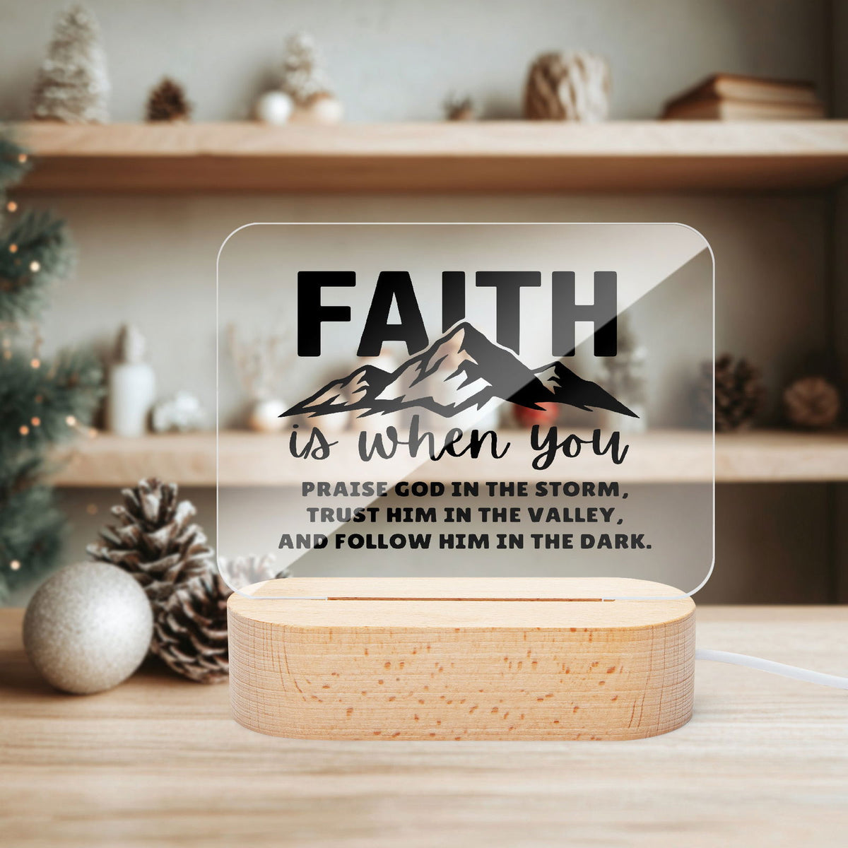 Faith Is Christian Square Acrylic Nigh Light - Luminous Base - ClaimedbyGodDesigns