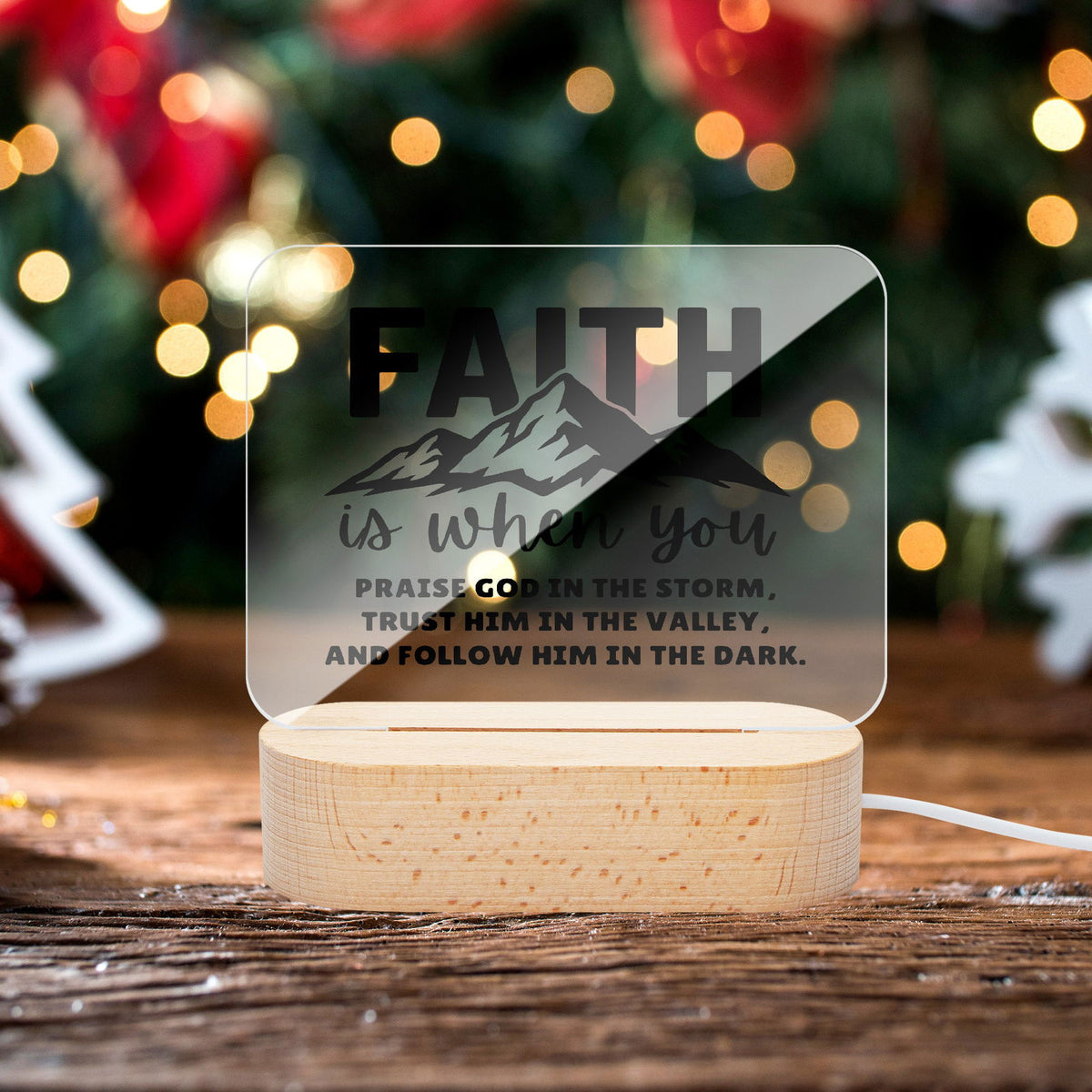 Faith Is Christian Square Acrylic Nigh Light - Luminous Base - ClaimedbyGodDesigns