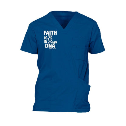 Faith Is In My DNA Men’s Christian 5‑Pocket V‑Neck Premium Medical Scrub Top - ClaimedbyGodDesigns