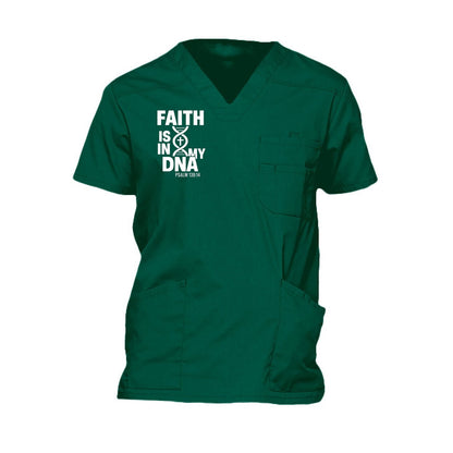 Faith Is In My DNA Men’s Christian 5‑Pocket V‑Neck Premium Medical Scrub Top - ClaimedbyGodDesigns