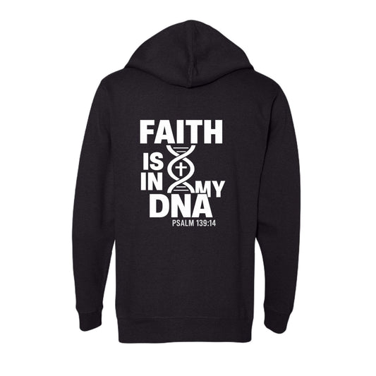 Faith Is In My DNA Unisex Christian Full-zip Hooded Sweatshirt - ClaimedbyGodDesigns