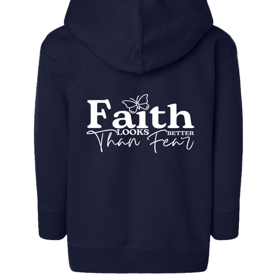 Faith Looks Better Toddler Christian Full-Zip Hooded Sweatshirt - ClaimedbyGodDesigns