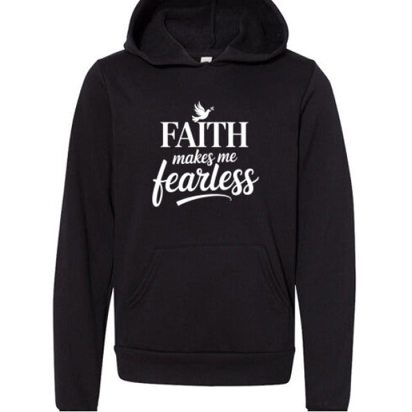 Faith Makes Me Fearless Youth Christian Sponge Fleece Pullover Hooded Sweatshirt - ClaimedbyGodDesigns