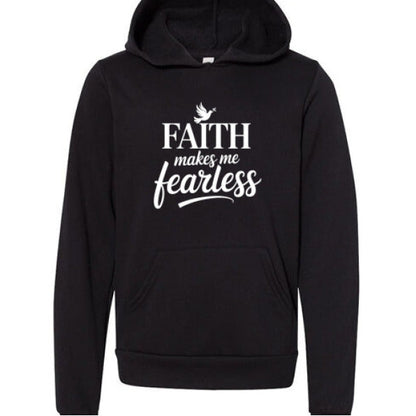 Faith Makes Me Fearless Youth Christian Sponge Fleece Pullover Hooded Sweatshirt - ClaimedbyGodDesigns