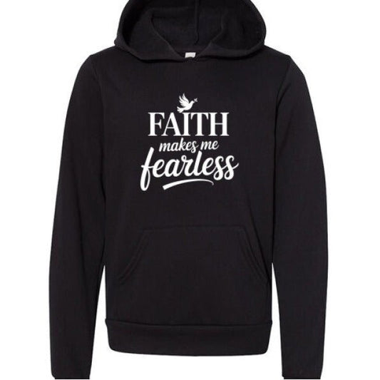 Faith Makes Me Fearless Youth Christian Sponge Fleece Pullover Hooded Sweatshirt - ClaimedbyGodDesigns