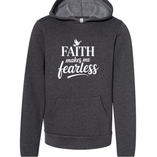 Faith Makes Me Fearless Youth Christian Sponge Fleece Pullover Hooded Sweatshirt - ClaimedbyGodDesigns