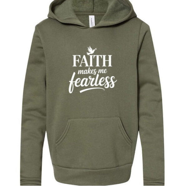 Faith Makes Me Fearless Youth Christian Sponge Fleece Pullover Hooded Sweatshirt - ClaimedbyGodDesigns