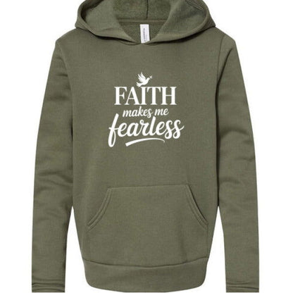 Faith Makes Me Fearless Youth Christian Sponge Fleece Pullover Hooded Sweatshirt - ClaimedbyGodDesigns