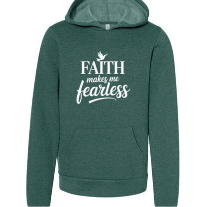 Faith Makes Me Fearless Youth Christian Sponge Fleece Pullover Hooded Sweatshirt - ClaimedbyGodDesigns