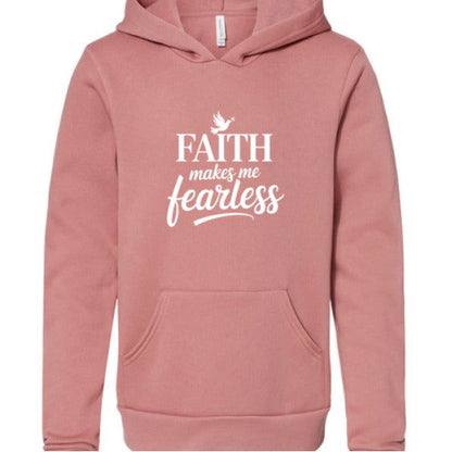 Faith Makes Me Fearless Youth Christian Sponge Fleece Pullover Hooded Sweatshirt - ClaimedbyGodDesigns