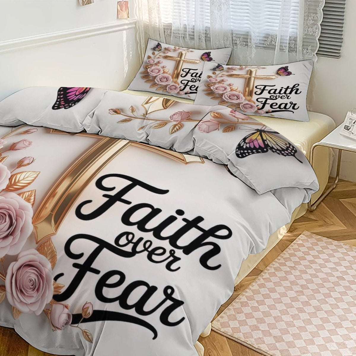 Faith Over Fear Christian 3-Piece Bedding Set - ClaimedbyGodDesigns