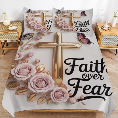 Faith Over Fear Christian 3-Piece Bedding Set - ClaimedbyGodDesigns