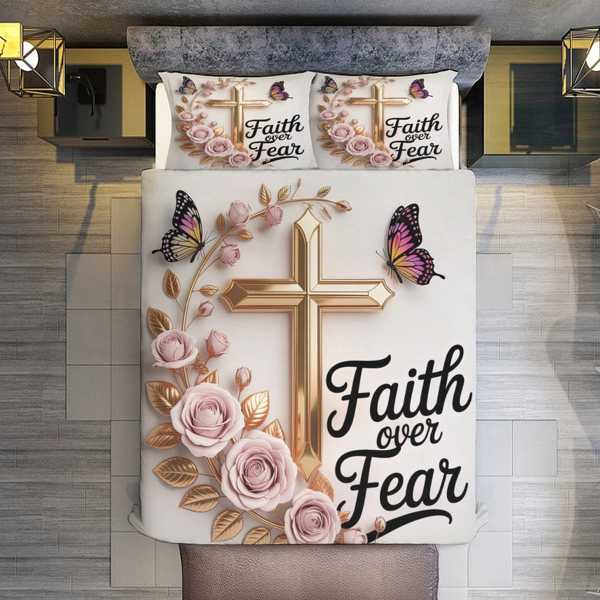 Faith Over Fear Christian 3-Piece Bedding Set - ClaimedbyGodDesigns