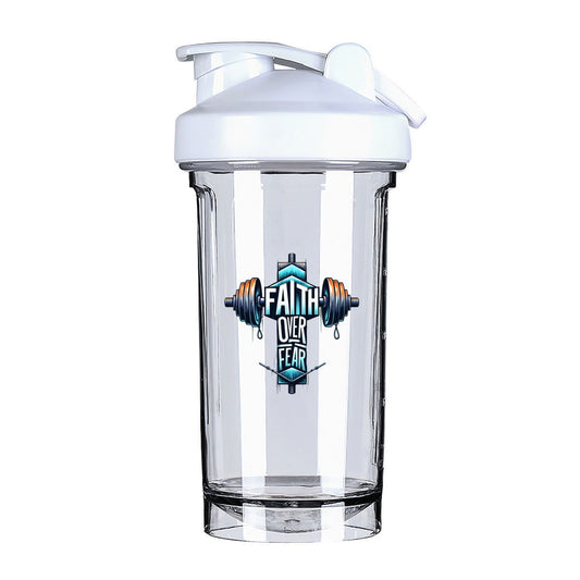 Faith Over Fear Christian Fitness Protein Shake Bottle - ClaimedbyGodDesigns