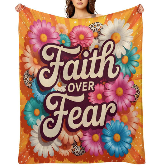 Faith Over Fear Christian Flannel Throw Blanket - ClaimedbyGodDesigns