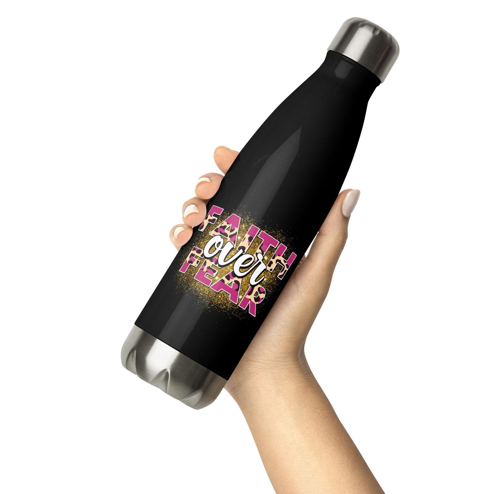 Faith Over Fear Christian Stainless steel water bottle - ClaimedbyGodDesigns