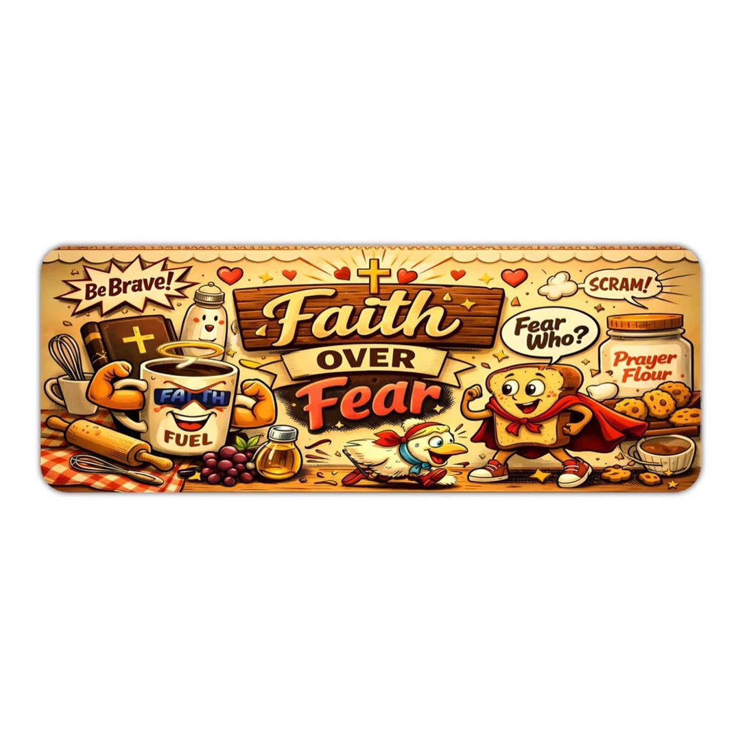 Faith Over Fear Fun Christian Kitchen Mat - ClaimedbyGodDesigns