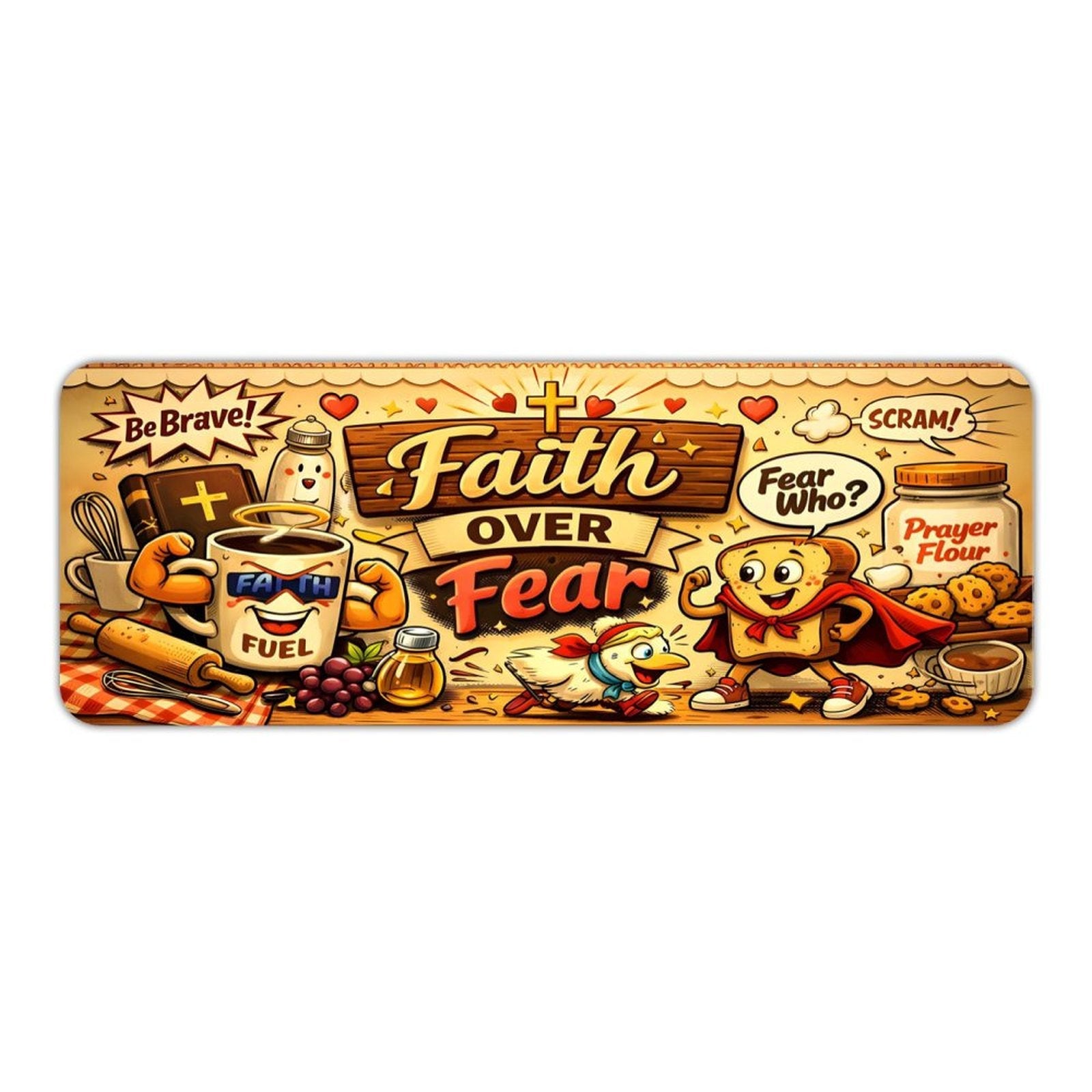 Faith Over Fear Fun Christian Kitchen Mat - ClaimedbyGodDesigns