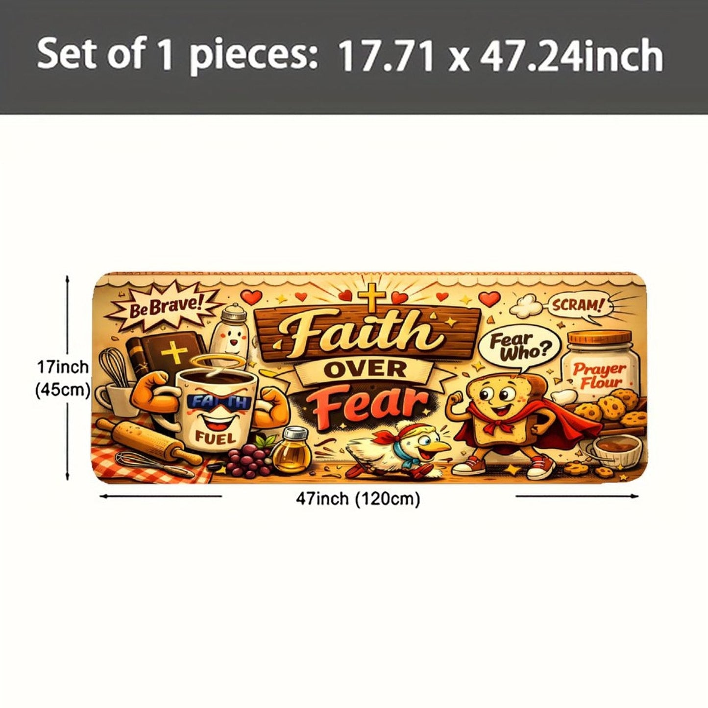Faith Over Fear Fun Christian Kitchen Mat - ClaimedbyGodDesigns