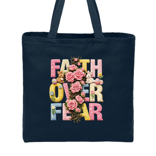 Faith Over Fear (floral) Christian Tote Bag - ClaimedbyGodDesigns