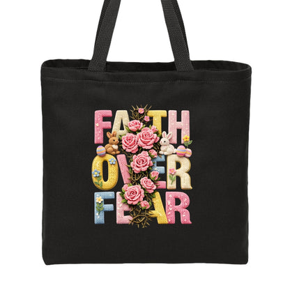 Faith Over Fear (floral) Christian Tote Bag - ClaimedbyGodDesigns